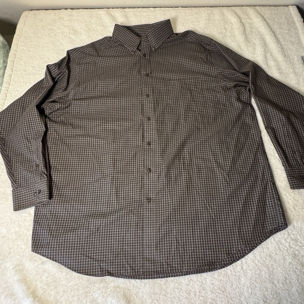 Roundtree & Yorke Men's 3XT Brown Plaid Button Down Shirt Big Tall